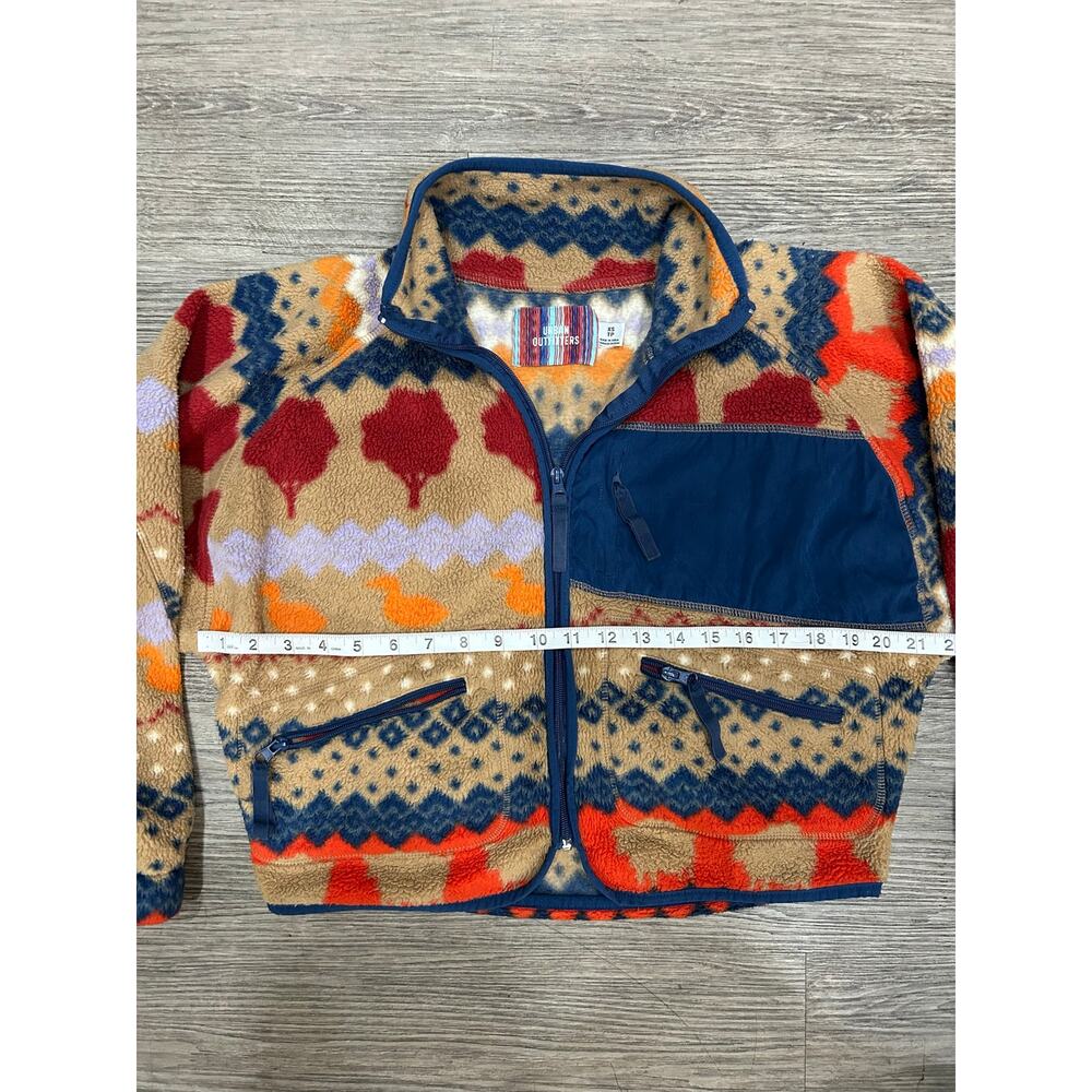 Urban Outfitters Fleece Jacket Womens XS Fair Isle Aztec Trees Ducks Full Zip - Picture 4 of 8